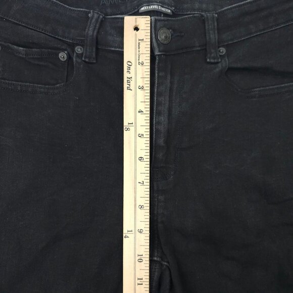 American Eagle Next Level Stretch Hi Rise Jegging Women 12 Jeans Distressed Blac - Picture 4 of 16